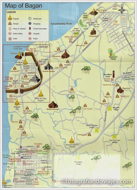 Mapa de la zona arqueológica de Bagan