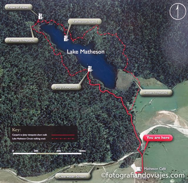 Mapa trekking por el lago Matheson