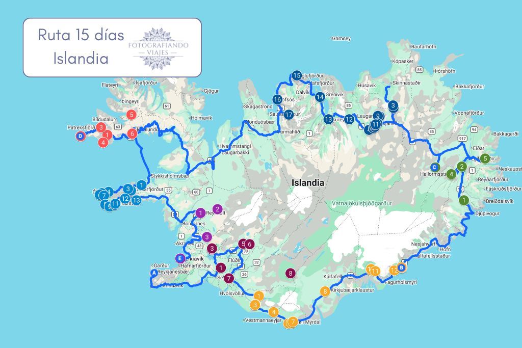 Mapa recorrido 15 días por Islandia en coche