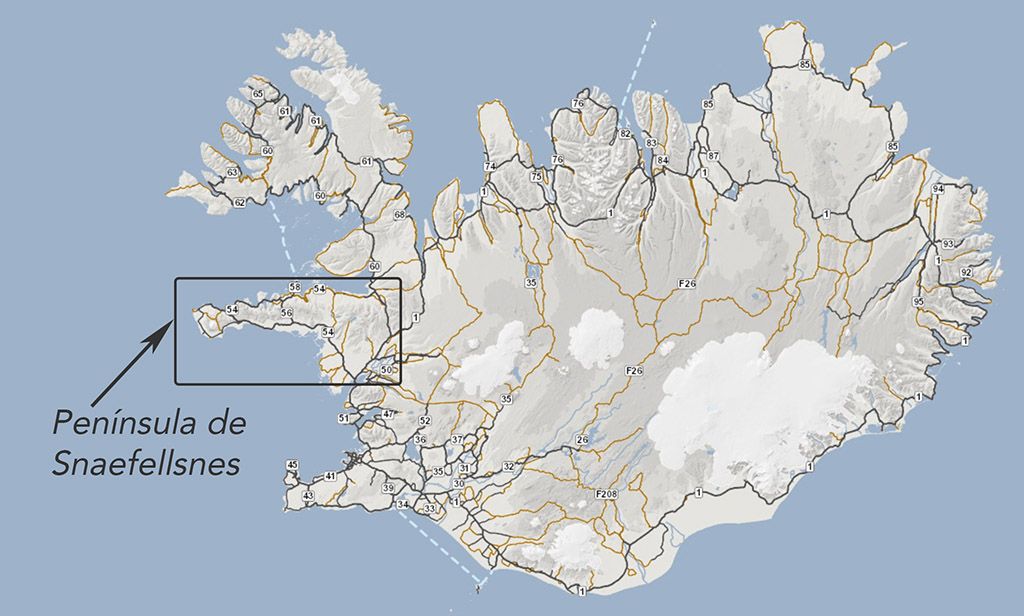 mapa carreteras peninsula snaefellsnes islandia