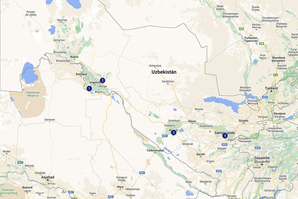 Uzbekistan mapa ruta