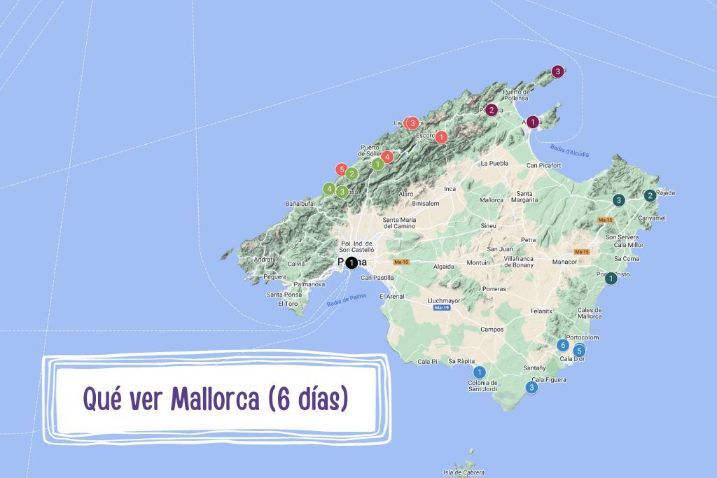 Mapa con los lugares que ver en Mallorca 6 dias