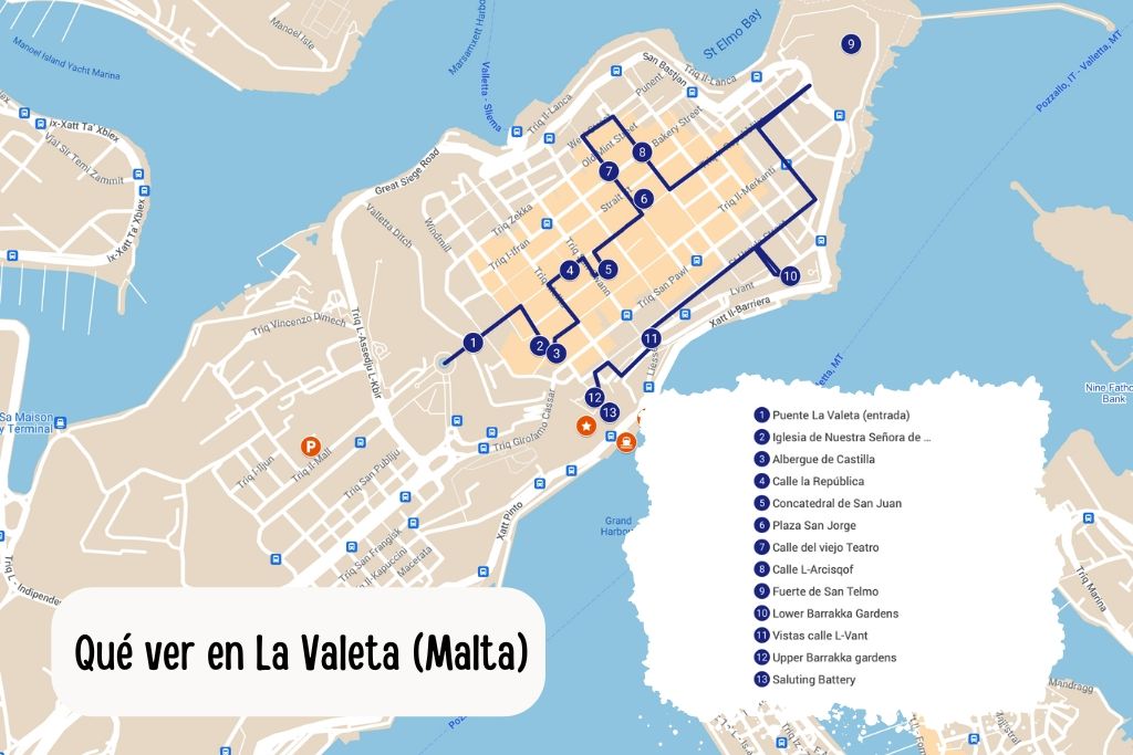 Mapa La Valeta que ver recorrido un dia