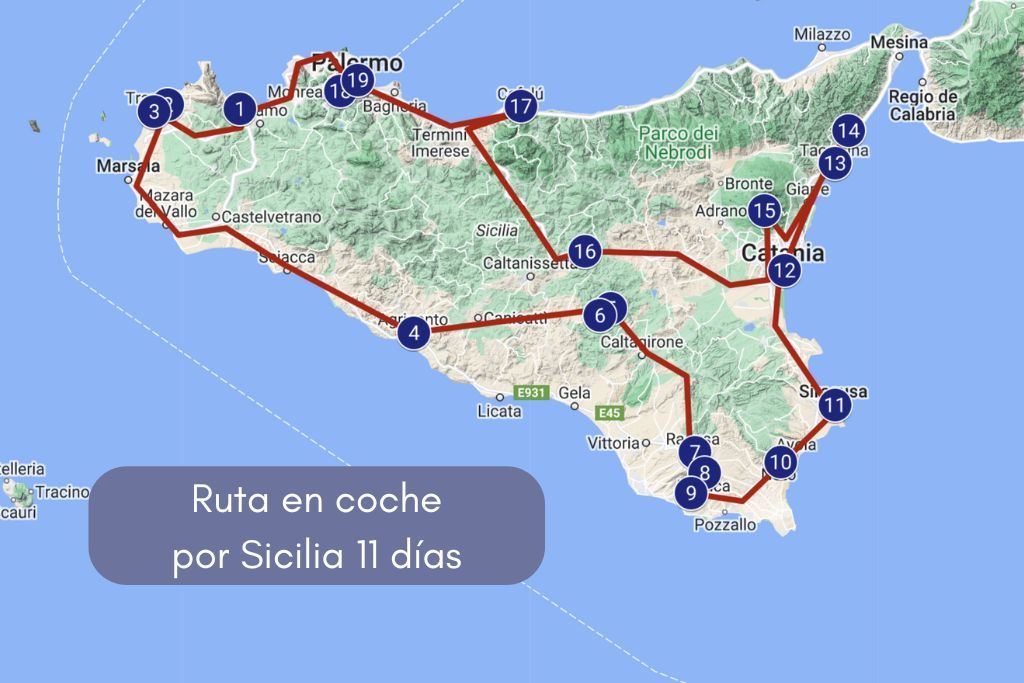 mapa ruta por sicilia viaje de 11 dias en coche