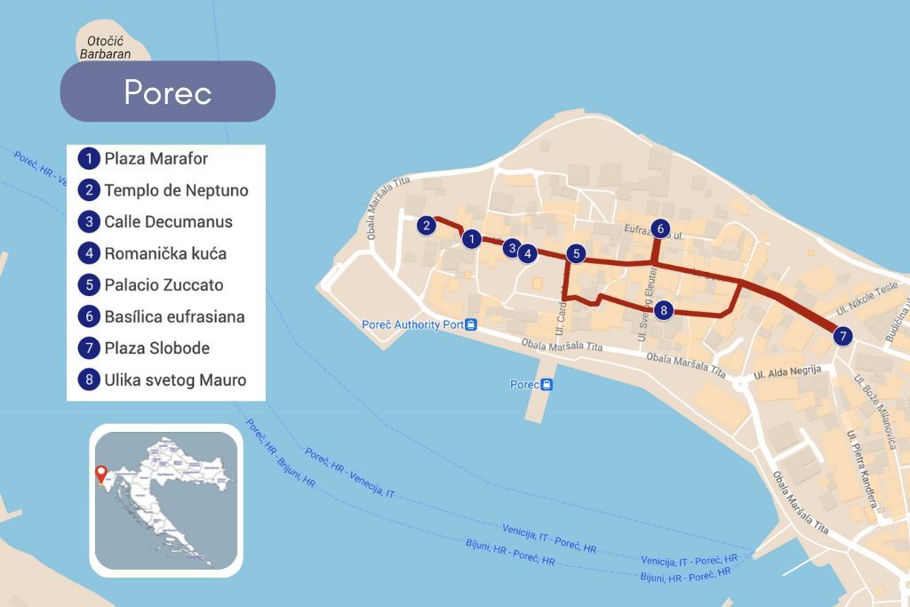 Mapa o plano de Porec lugares que ver