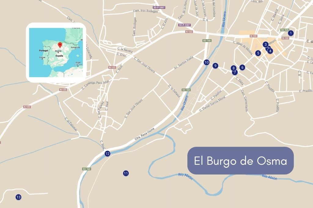 mapa lugares que ver en Burgo de Osma