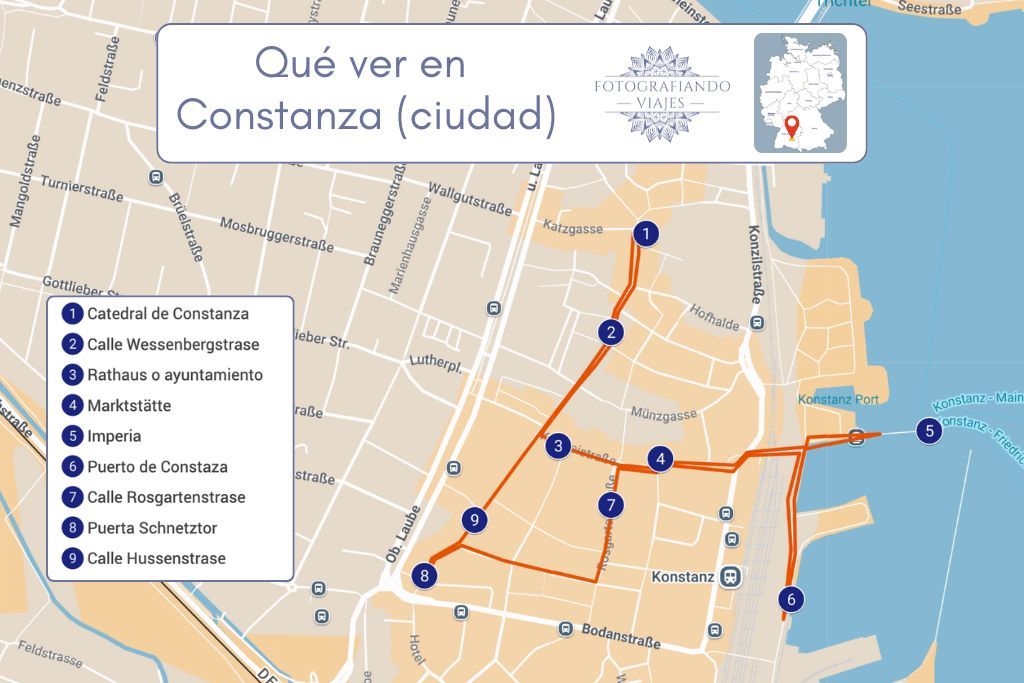 Mapa de Constanza (Alemania) ruta para ver la ciudad