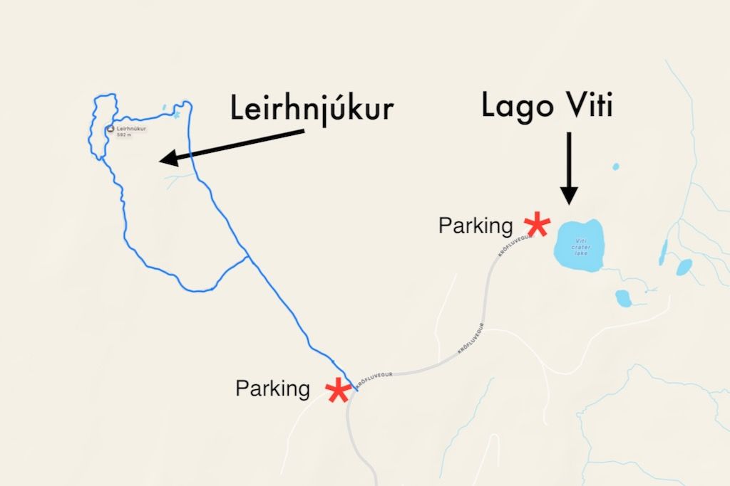mapa de krafla en islandia Leirhnjúkur y volcan viti