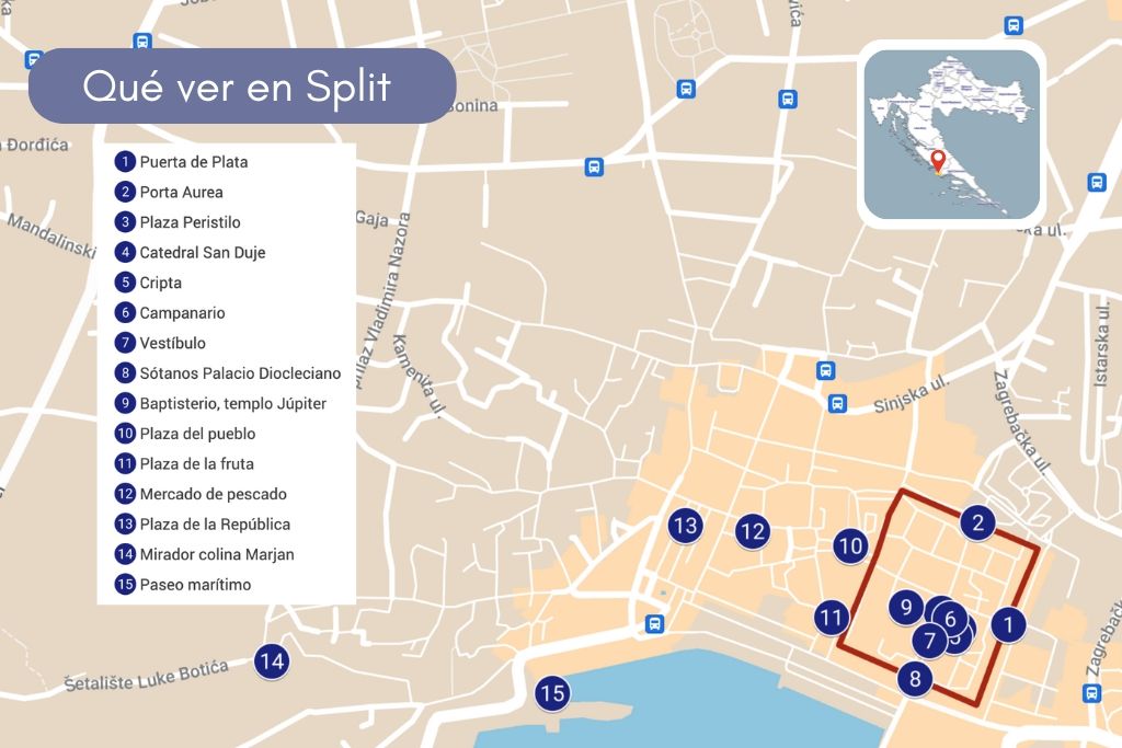 Mapa Split lugares que ver