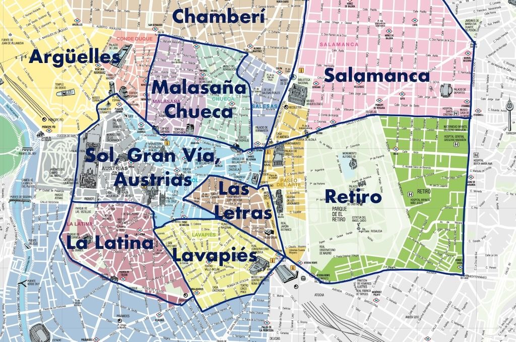 Mapa Madrid donde dormir barrios zonas
