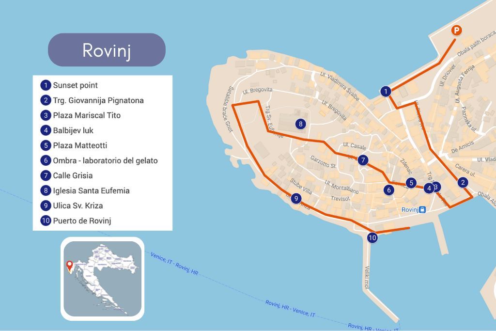 Mapa rovinj que ver recorrido a pie