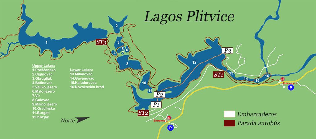 Mapa lagos Plitvice parque nacional