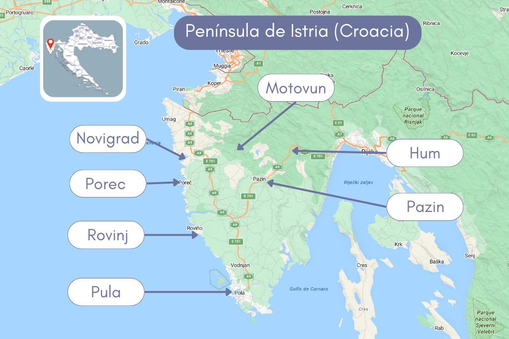 Mapa peninsula istria que visitar pueblos bonitos