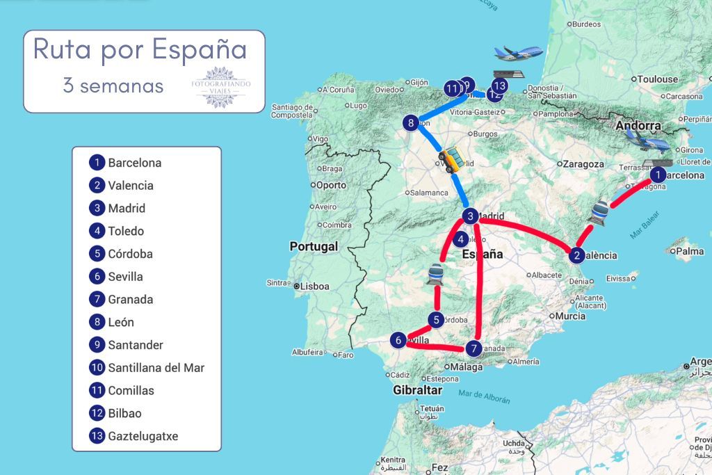 Recorrido España 21 días en tren y autobus que ver
