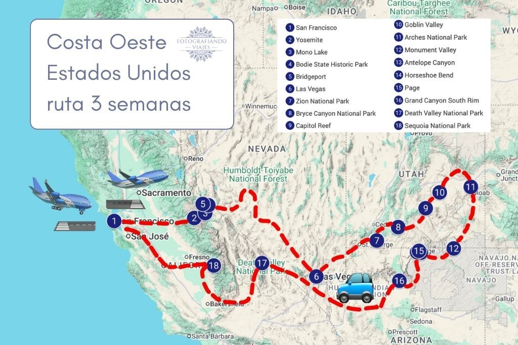 Recorrido en coche Costa Oeste Estados Unidos 21 dias 3 semanas