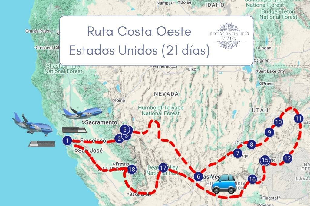 Recorrido en coche Costa Oeste Estados Unidos 21 dias 3 semanas