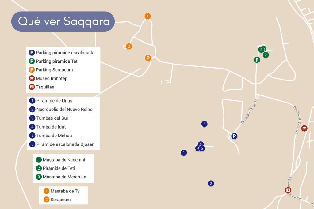 Mapa Saqqara que ver tumbas y mastabas