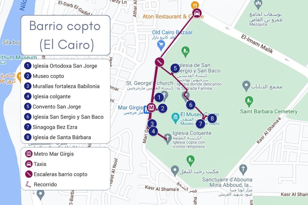 Mapa recorrido barrio copto viejo Cairo