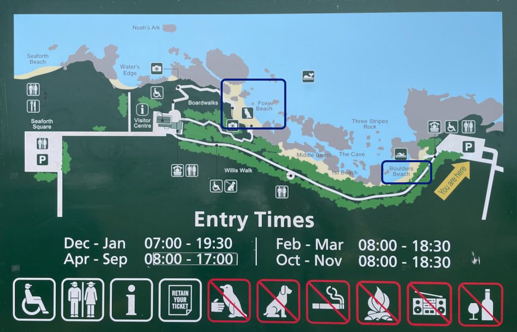 Mapa pingüinera boulders beach Península del Cabo