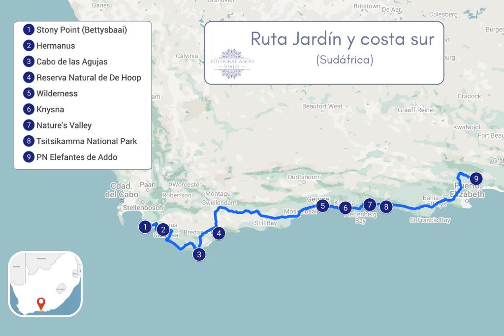 Mapa Ruta Jardin Garden Route que ver