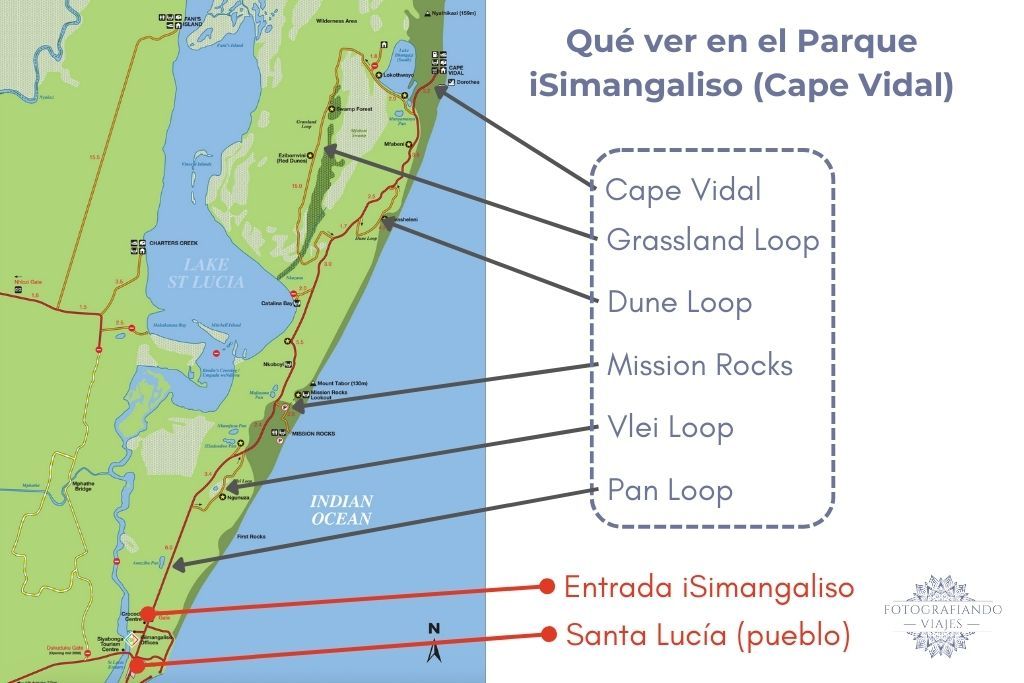 Mapa que ver en iSimangaliso un dia