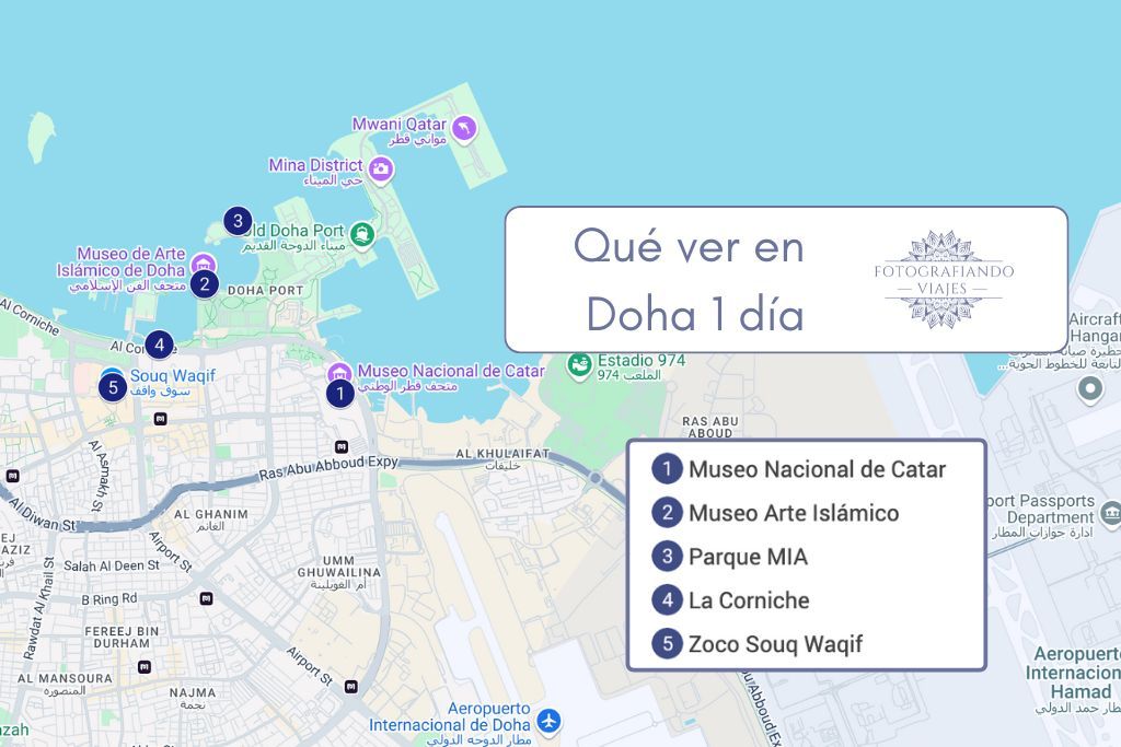Mapa Doha que ver en 1 dia escala corta