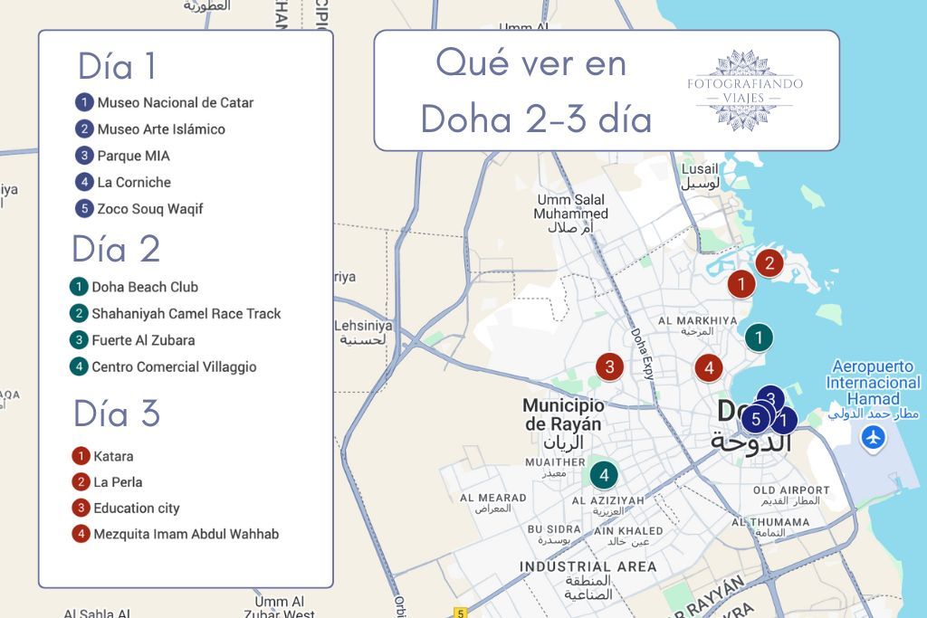 Mapa Doha que ver en 2 o 3 dias escala larga