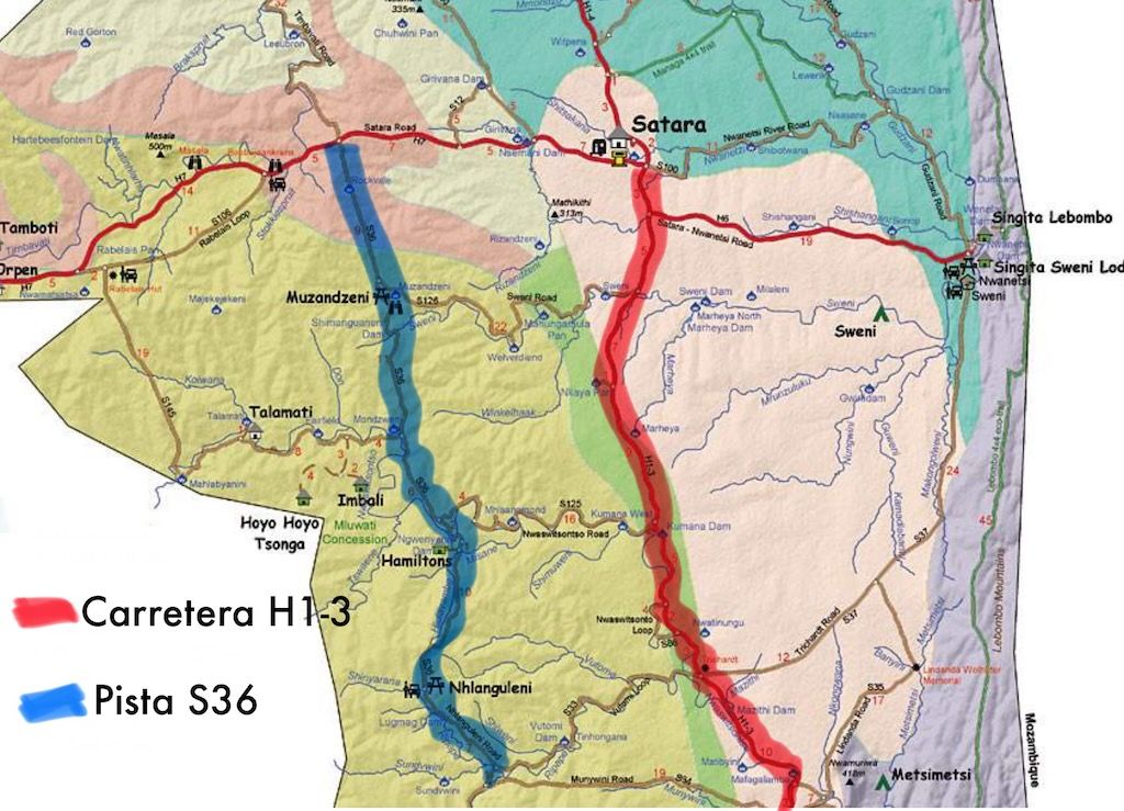 Mapa Kruger bonitas carreteras ver animales
