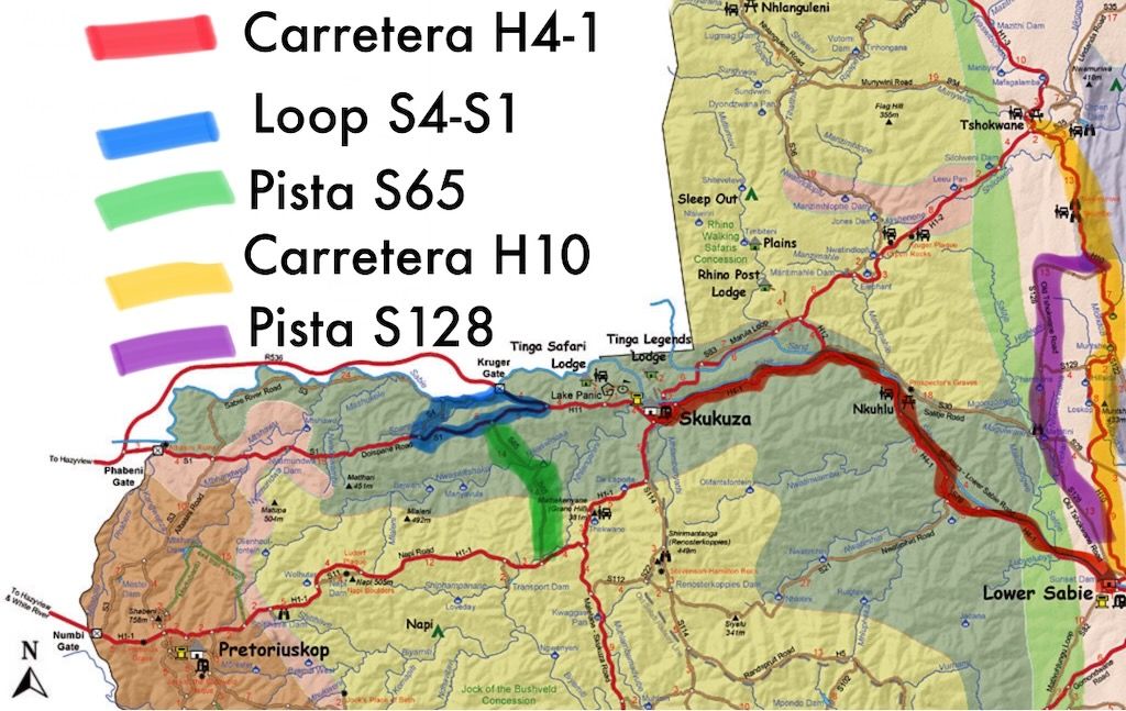 Mapa Kruger las mejores carreteras y pistas