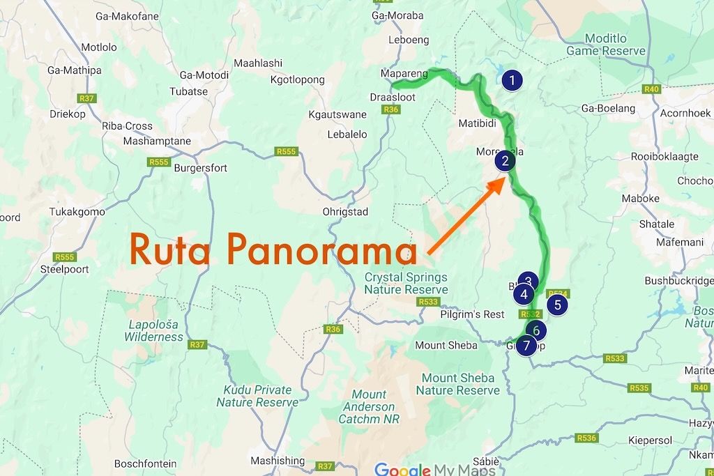 Mapa Ruta Panorama sudafrica lugares que visitar