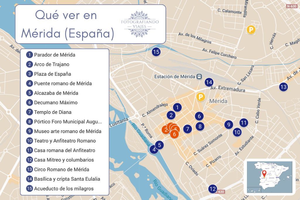 Mapa Merida que ver un dia recorrido a pie