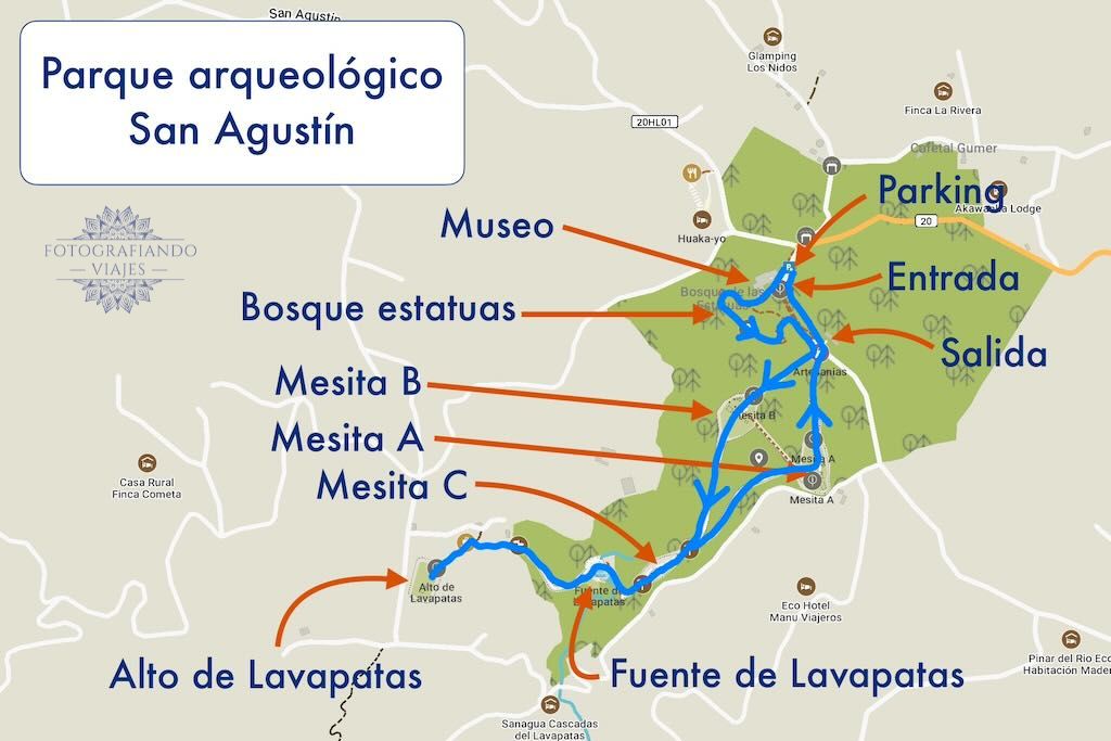 Mapa parque arqueologico San Agustin Huila Colombia