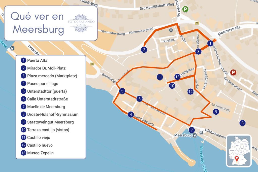 Mapa de Meersburg (Alemania, lago Constanza) ruta a pie