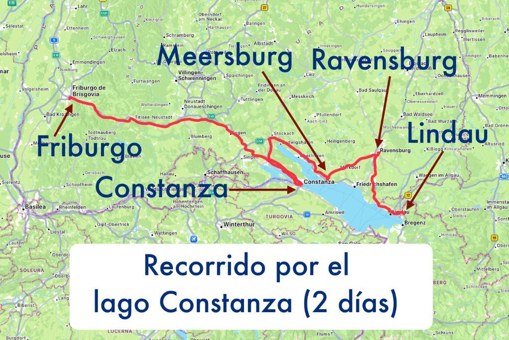 Mapa recorrido lago constanza coche 2 dias alemania