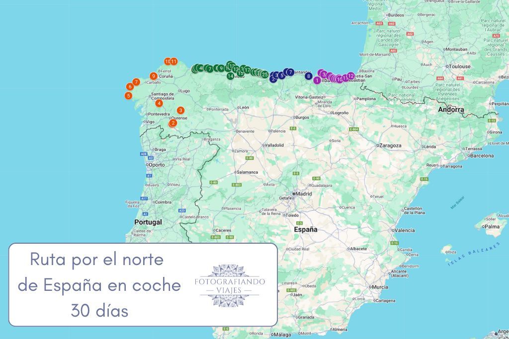 Mapa ruta por el norte de España en coche un mes 30 dias