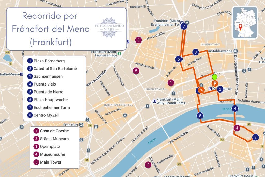 Mapa Fráncfort del Meno Frankfurt recorrido a pie Alemania