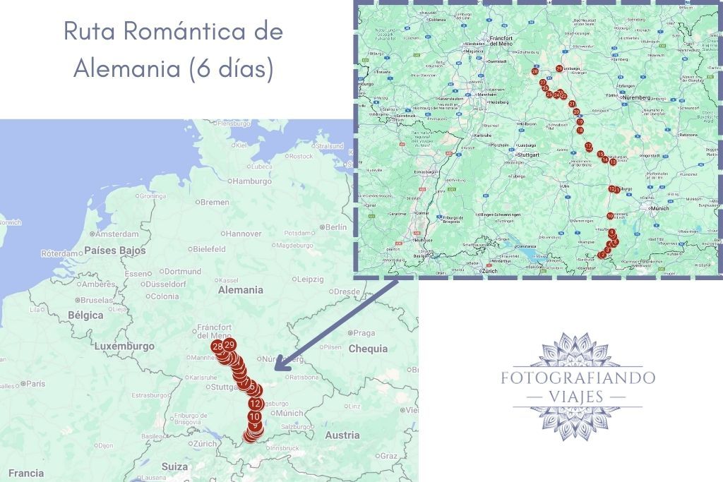 Mapa Ruta Romántica Alemania Romantische Straße