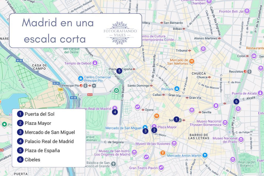 Mapa Madrid que ver en una escala corta