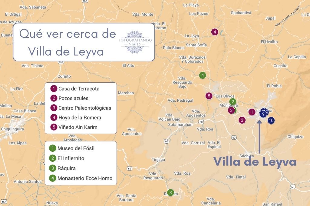 Mapa qué hacer cerca de Villa de Leyva (Boyacá) Colombia