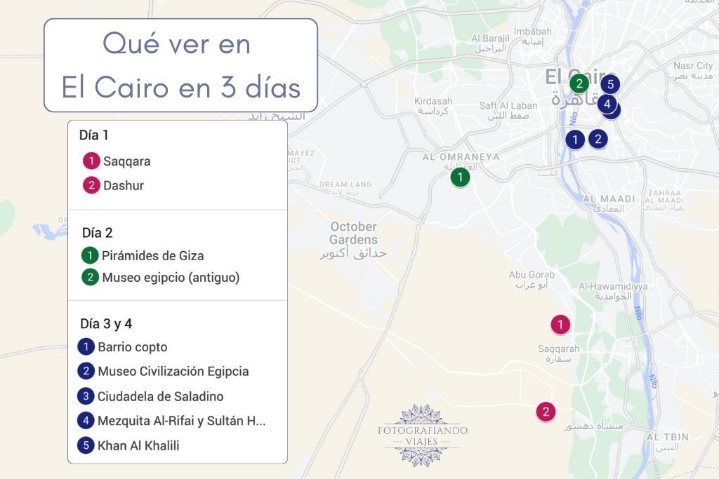 Mapa que ver en El Cairo en 3 dias