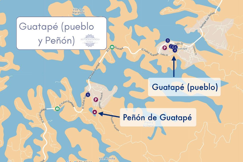 Mapa del peñón de Guatapé (Antioquia) Colombia