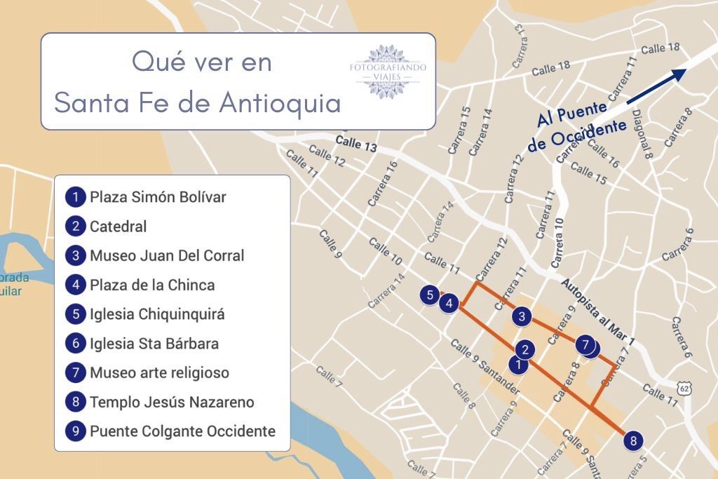 Mapa qué ver en Santa Fe de Antioquia Colombia