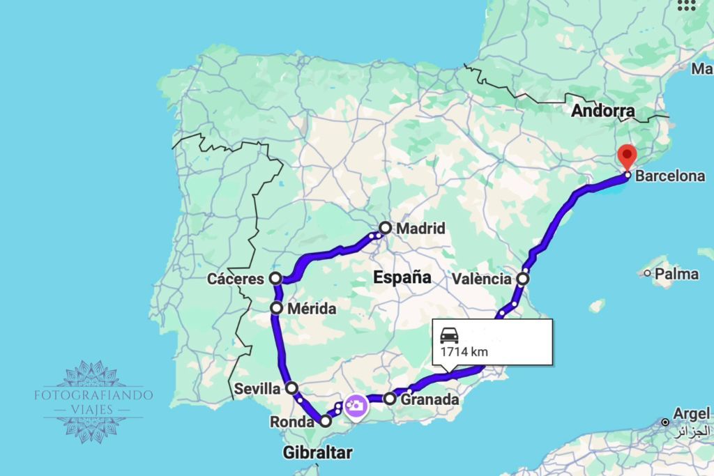 Mapa recorrido España 15 dias en coche