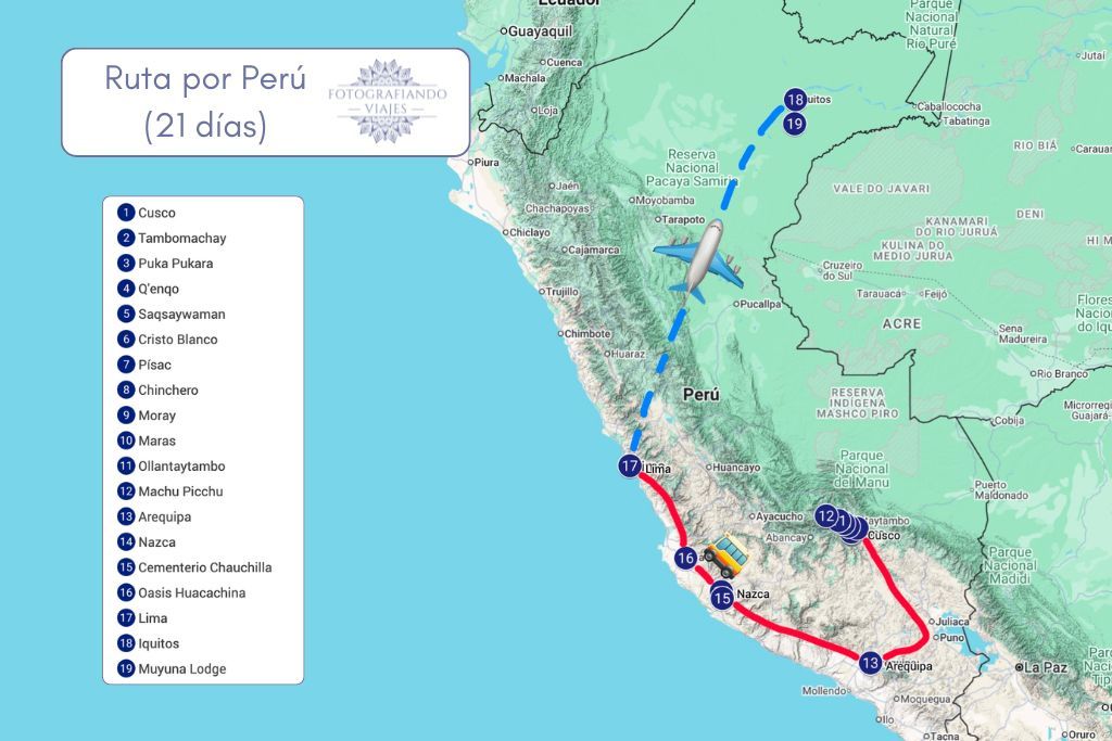 Mapa ruta por Perú 21 días por libre