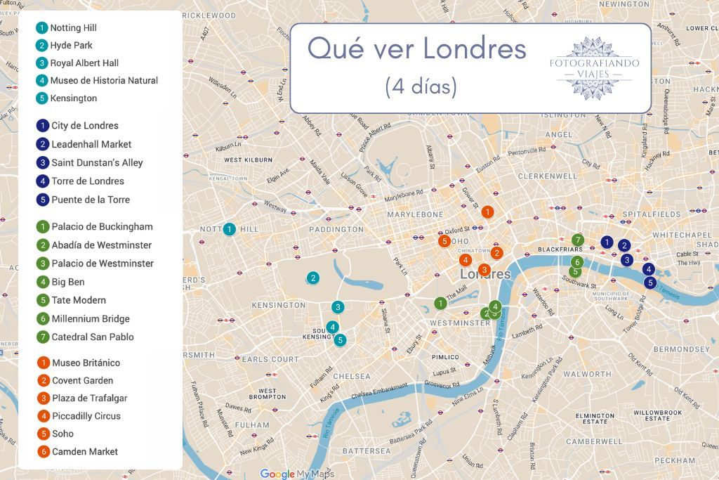 Mapa ruta que ver en Londres en 4 días