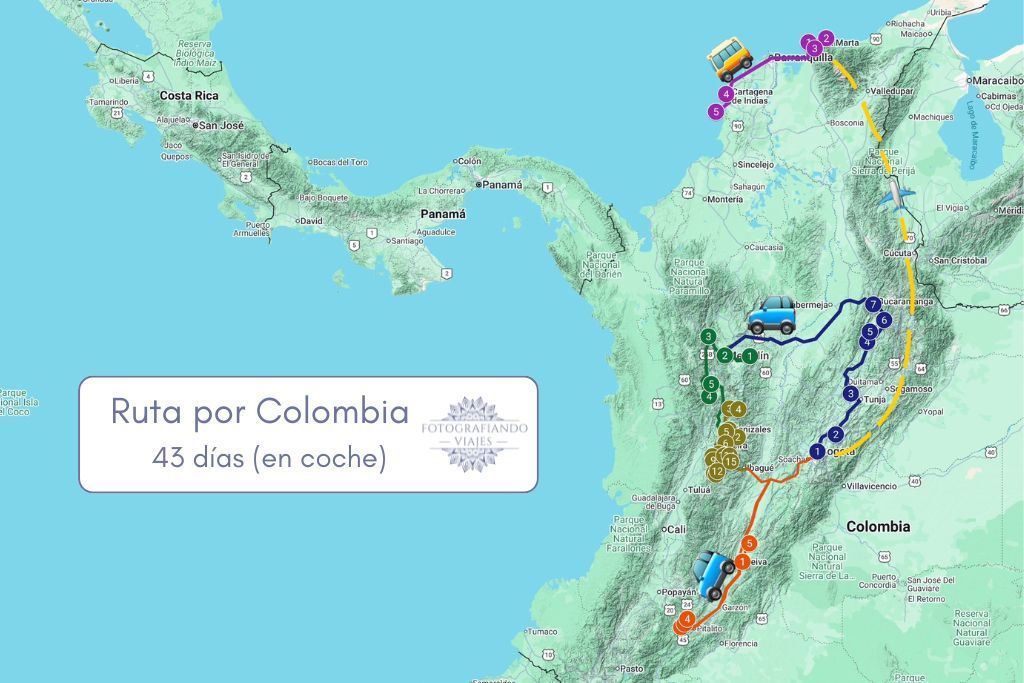 ruta colombia 43 dias viaje coche itinerario