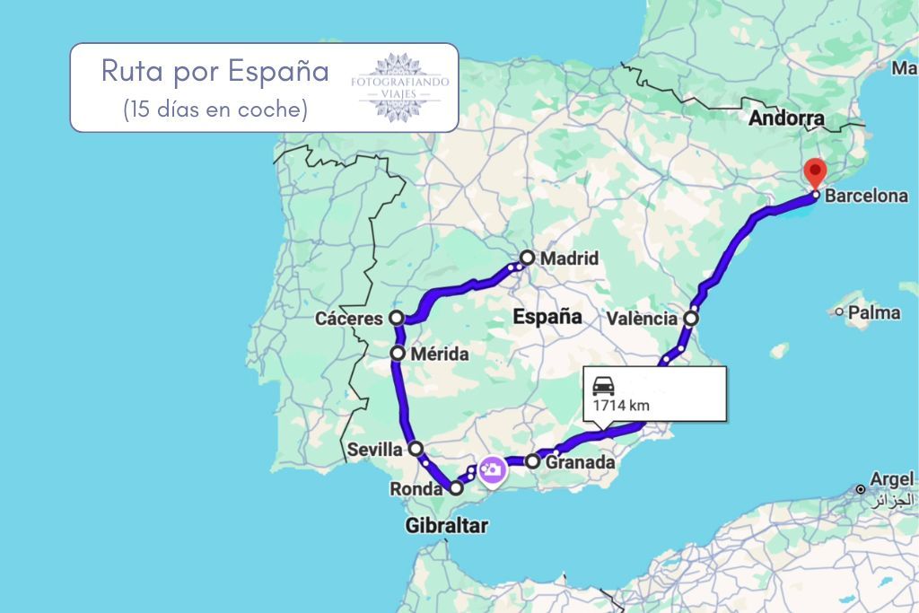 plano de Ruta por España 15 días en coche por libre