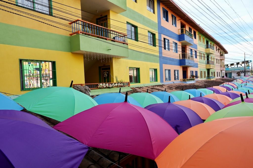 calle de los paraguas Guatape Antioquia Colombia