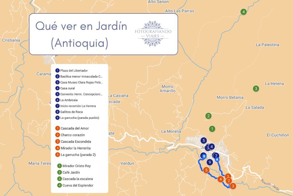 Mapa qué ver y hacer en Jardín Antioquia Colombia