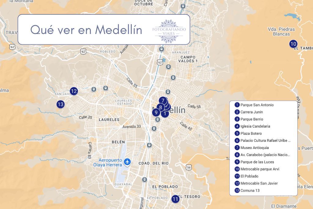 Mapa qué ver en Medellín Antioquia Colombia